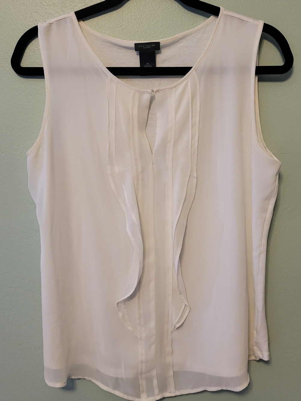Ann Taylor Ivory Ruffle Front Sleeveless Blouse
